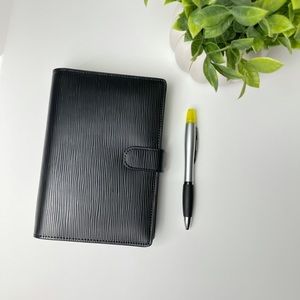Luxe Black Epi Leather Personal Size Six Ring Planner / Agenda Binder
